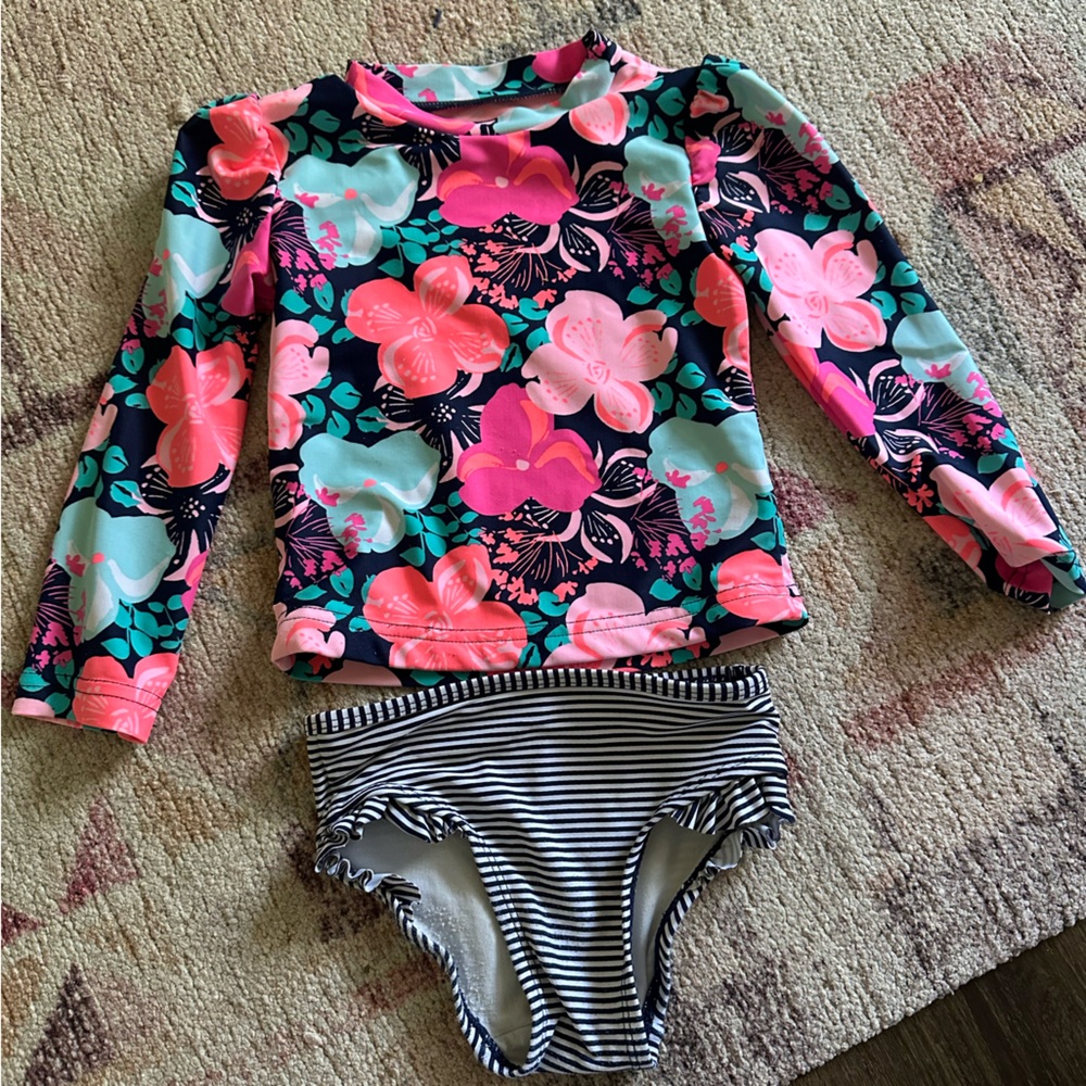 Floral Long Sleeve Top and Striped Bottom Set